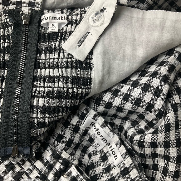 NWT Reformation Cole Two Piece Set Linen Skirt Top April Check Black White 10 - Picture 8 of 9